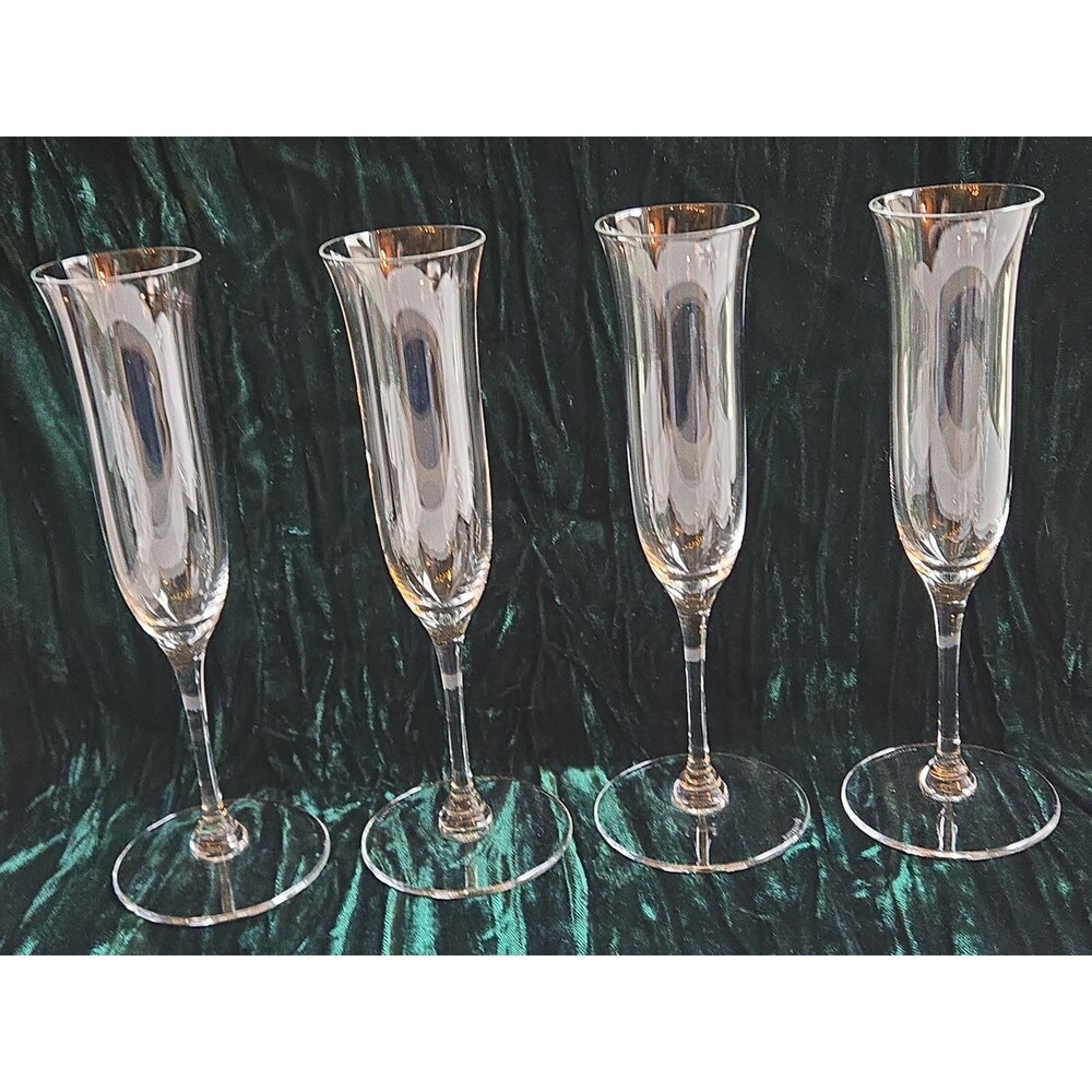 4 Ravenscroft Crystal Grappa Cordial Stemmed Flute Glasses Signed Exc Lot Set